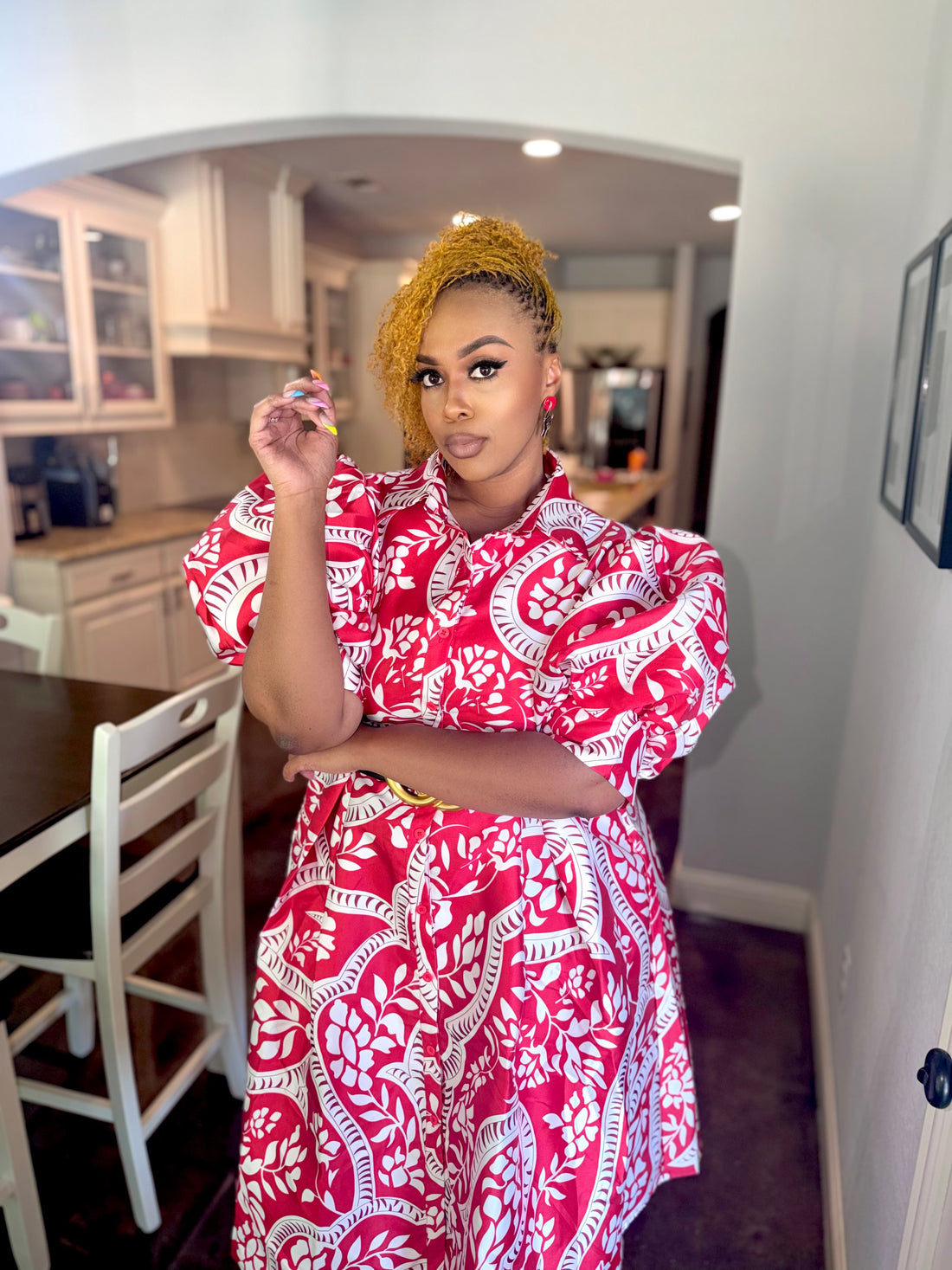 Fly Chic Puff Sleeve Midi Dress
