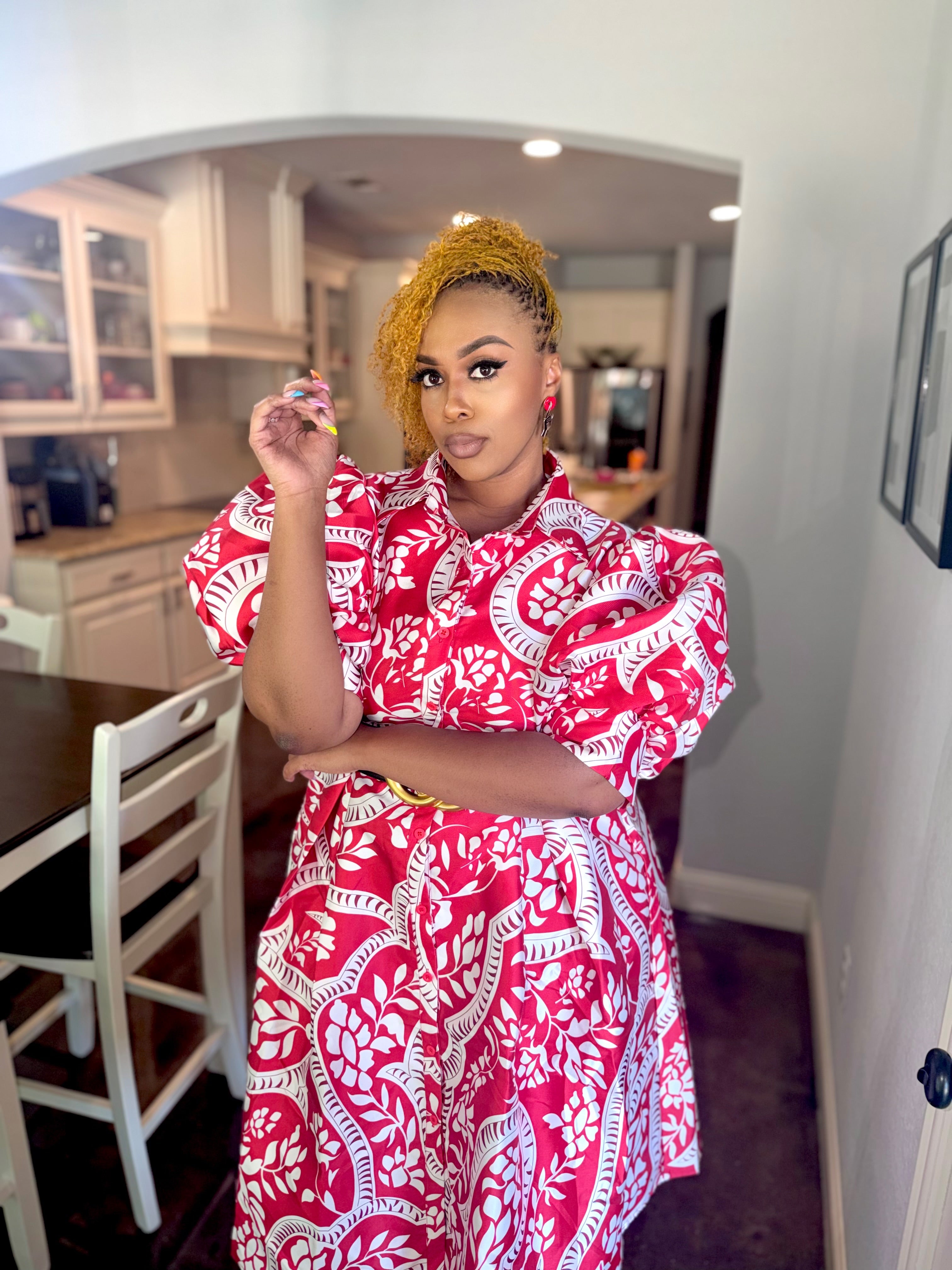 Fly Chic Puff Sleeve Midi Dress