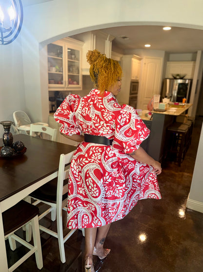 Fly Chic Puff Sleeve Midi Dress