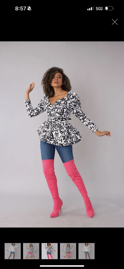 Puff Sleeve Wrap Peplum Top